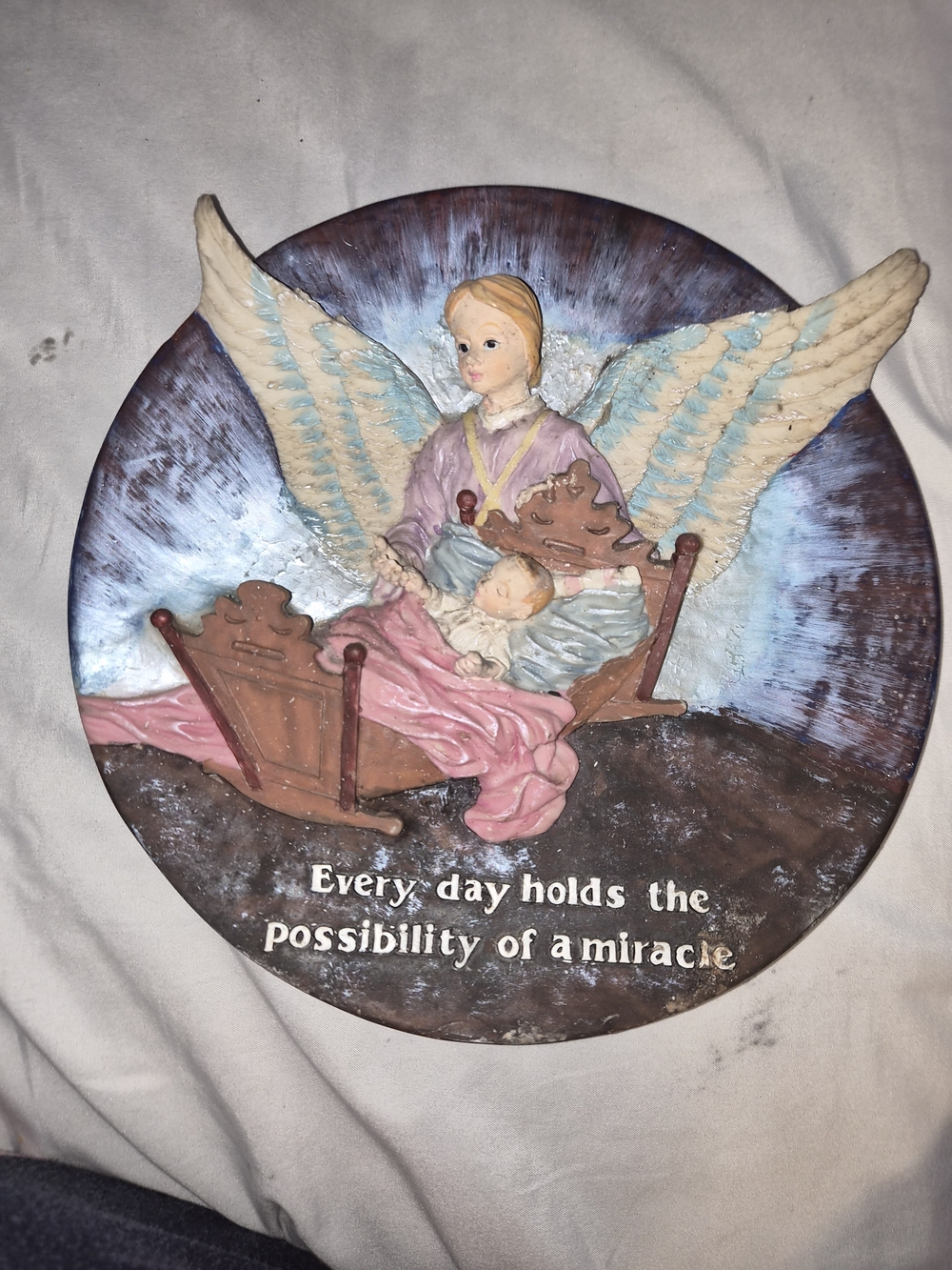 Suanti Guardian Angel watching baby 3D relief miracle quote plaque